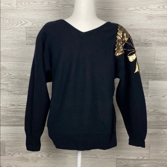 Leau Vive Angora Wool Vintage Gold Black Sweater - Picture 6 of 7